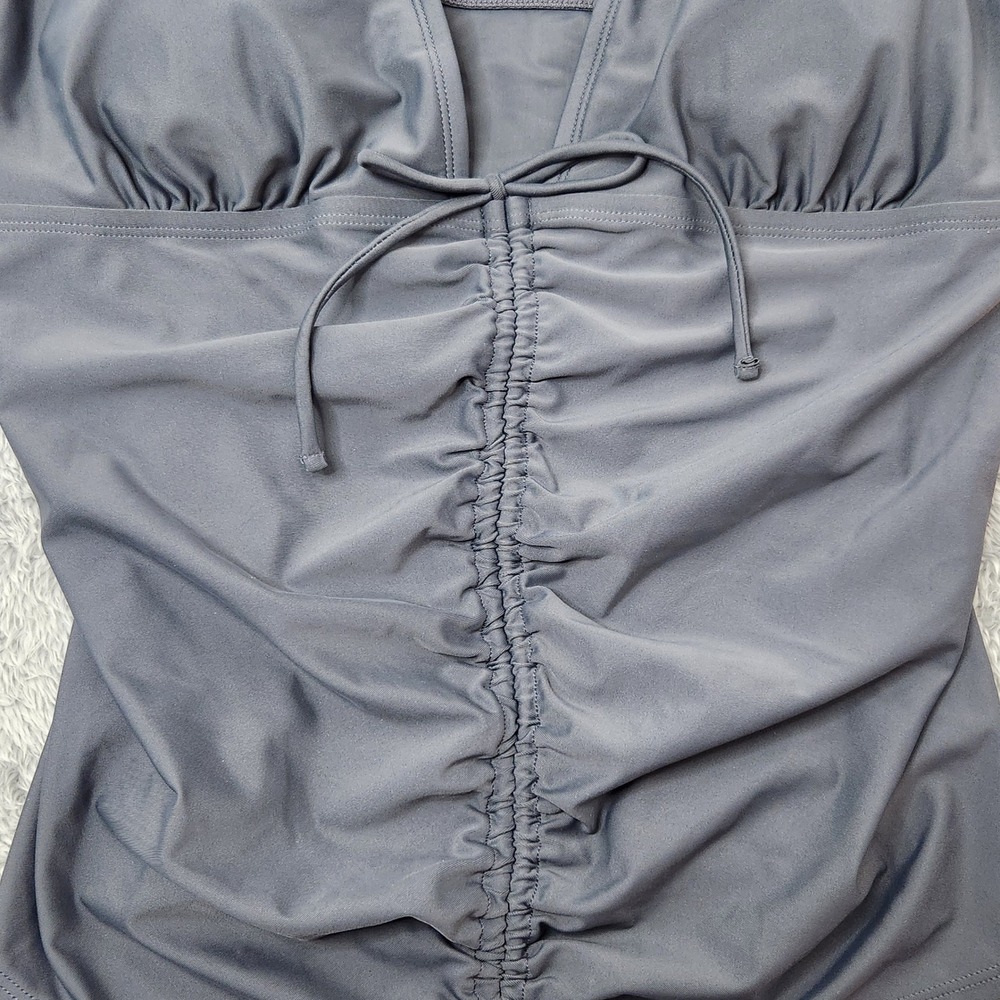Kona Sol Tankini Top Womens XL Gray Cinched Front Ruched V-Neck Swimwear NEW - Picture 10 of 14